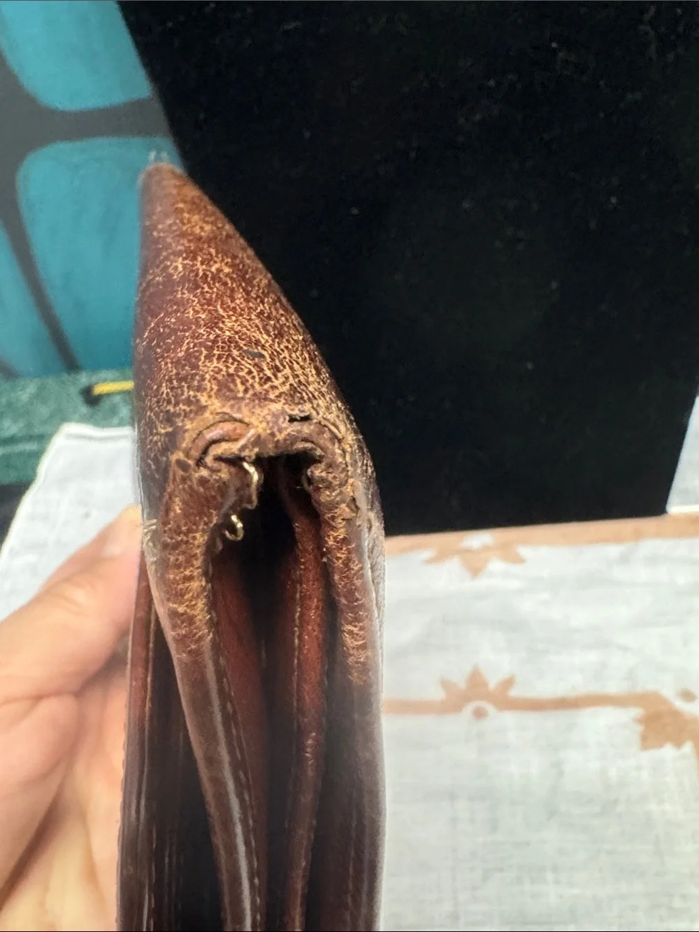 Vintage Texier Brown Leather Bifold Wallet Embossed Logo TEXIER / Made In France